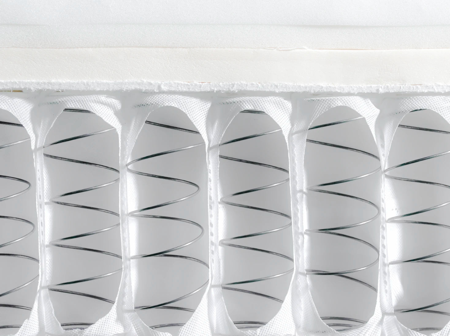 一桶桶獨立筒彈簧並列呈現在幾種堆的的舒適層軟料下方