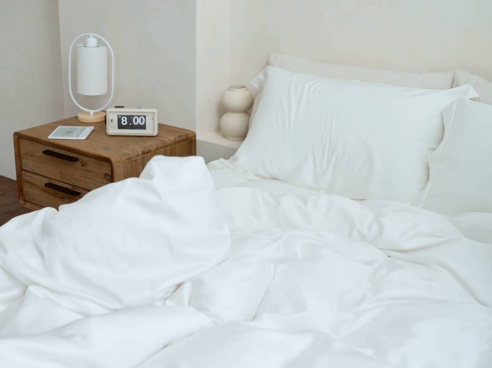 覺醒家居的枕頭套上了覺醒家居珍珠白的 80 支萊賽爾天絲寢具床單和枕頭套 - 手機版本照片