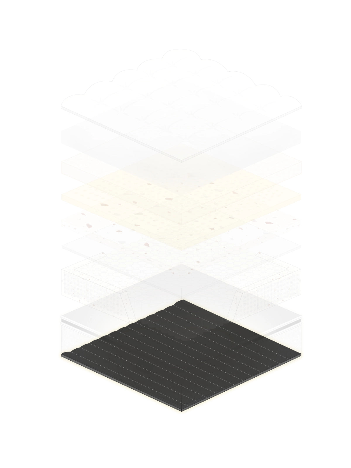 Firm 2.3 床墊的結構分層圖，展示底布設計。